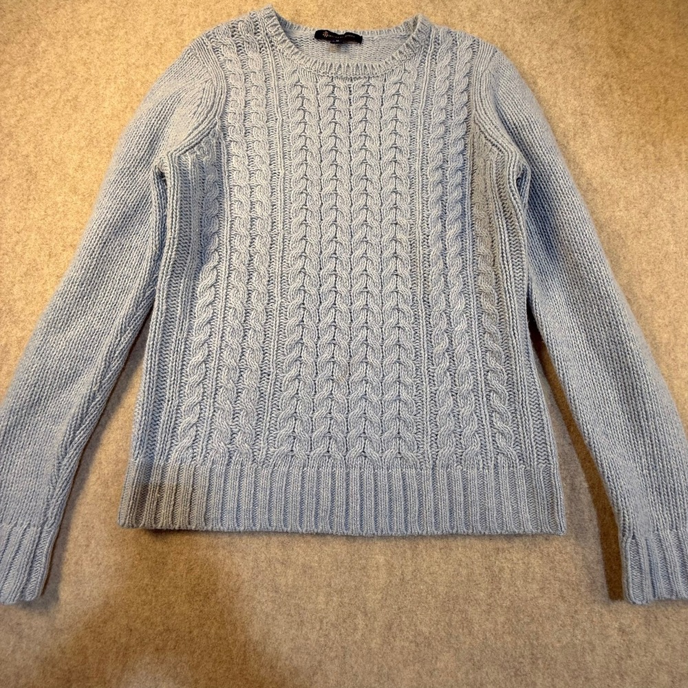 Brooks Brothers Womens Light Blue Cable Knit Crewneck Sweater Size M Preppy